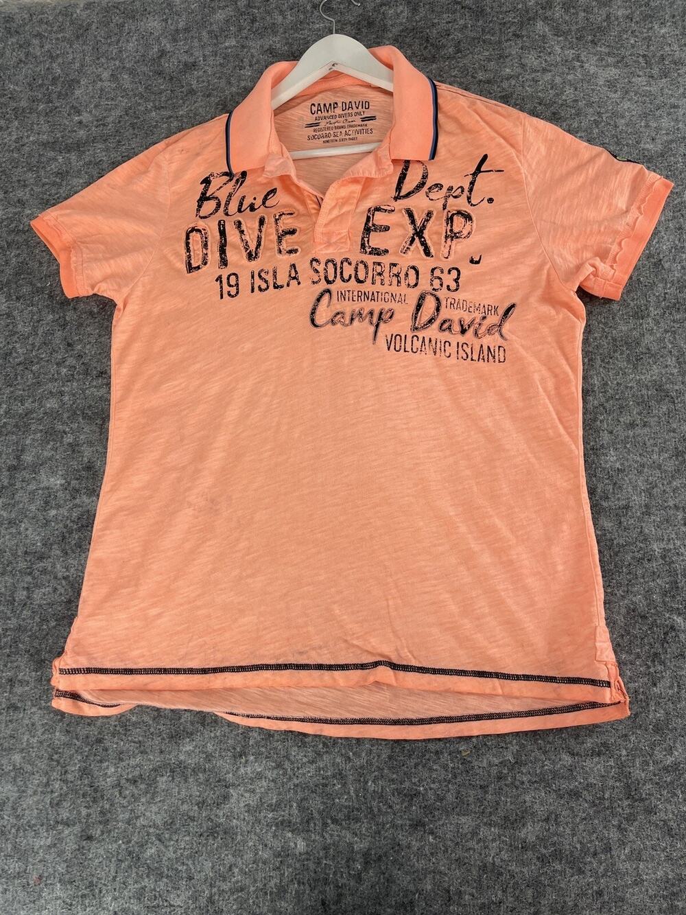 Camp David Shirt Polo Mens Large Peach Short Sleeve Cotton Embroidered N326
